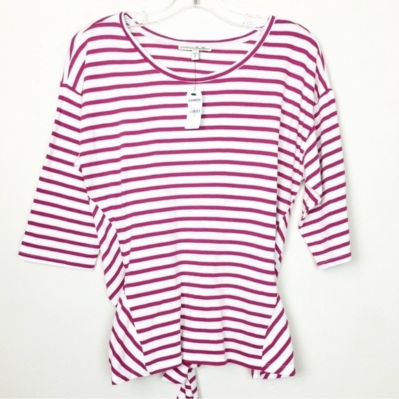 NWT Express One Eleven Pink Striped Tie Front Tee - Picture 2 of 5